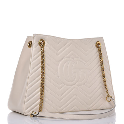 Gucci Calfskin Matelasse Medium GG Marmont Shoulder Tote Bag White 3 of 8