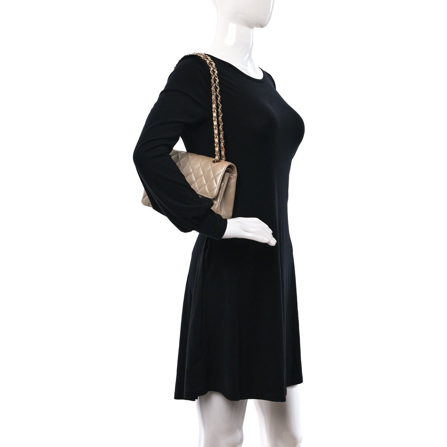 Metallic Caviar Quilted Small Double Flap Gold