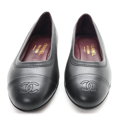 Chanel Lambskin Cap Toe CC Uniform Ballerina Flats 37.5 Black 3 of 10