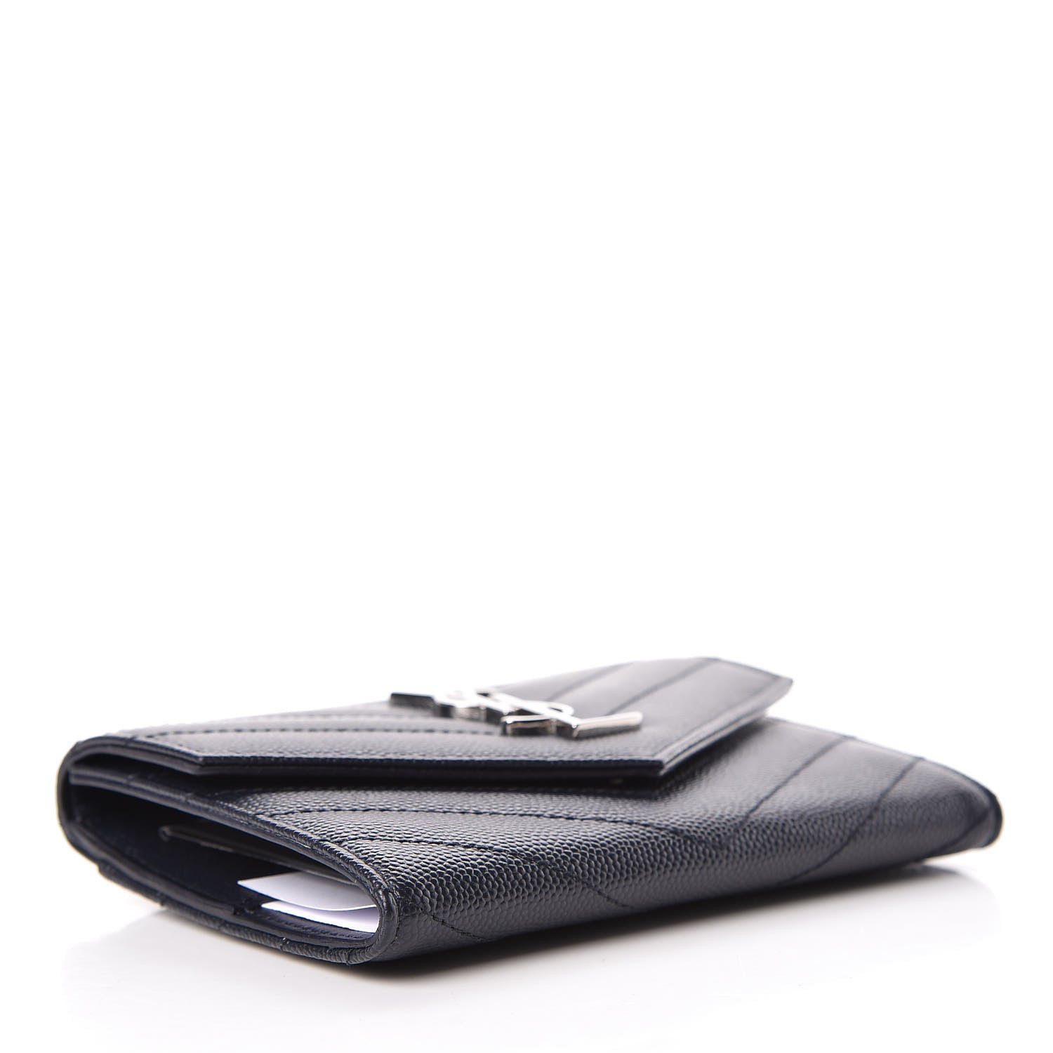 Saint Laurent Grain De Poudre Matelasse Chevron Small Monogram Passport Case Deep Marine 4 of 7