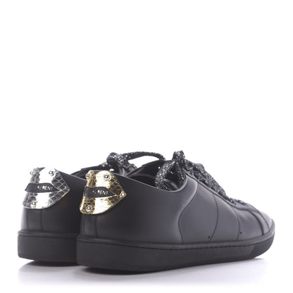 Saint Laurent Calfskin Metallic Ayers Signature Court Lips Sneakers 38 Oro Moon Black 4 of 10
