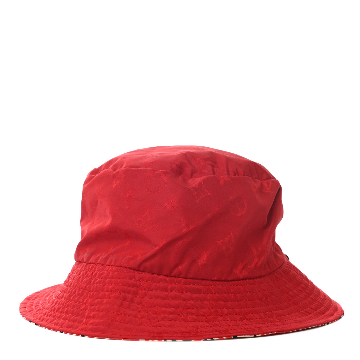 Louis Vuitton Nylon Canvas Monogram Giant Crafty Reversible Bucket Hat Creme Rouge 4 of 15