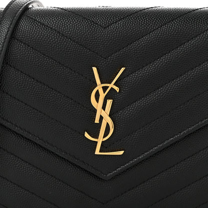 Saint Laurent Grain De Poudre Matelasse Chevron Monogram Envelope Chain Wallet Black 8 of 10