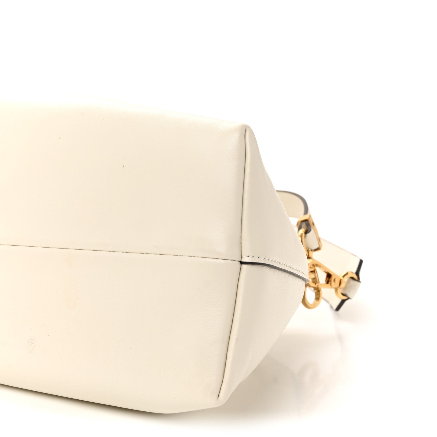 Jimmy Choo Smooth Shiny Calfskin Medium Cinch M Bucket Bag Latte 9 of 9