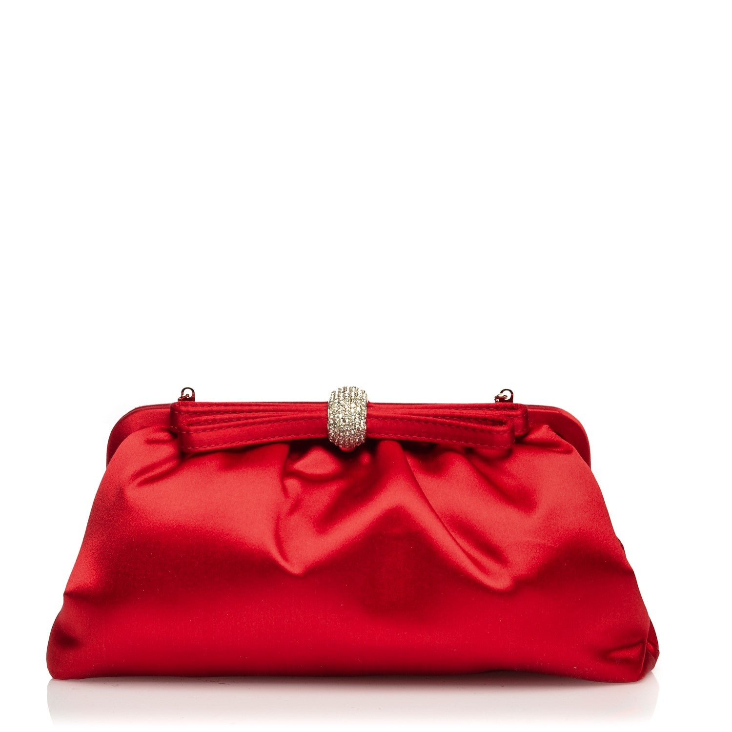 Valentino Garavani Satin Crystal Bow Frame Evening Bag Red 1 of 6