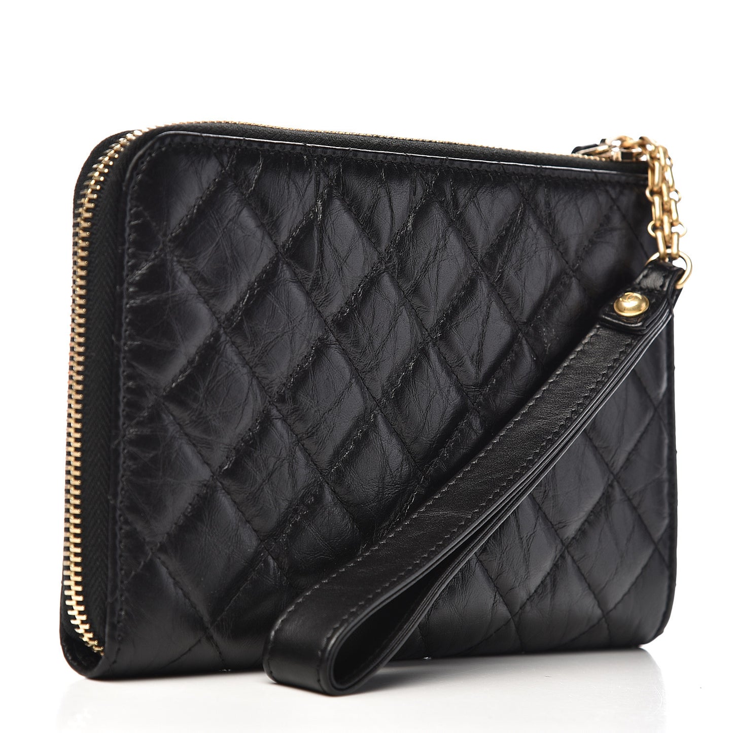 Aged Calfskin Quilted Small 2.55 Reissue Pouch With Handle Black
