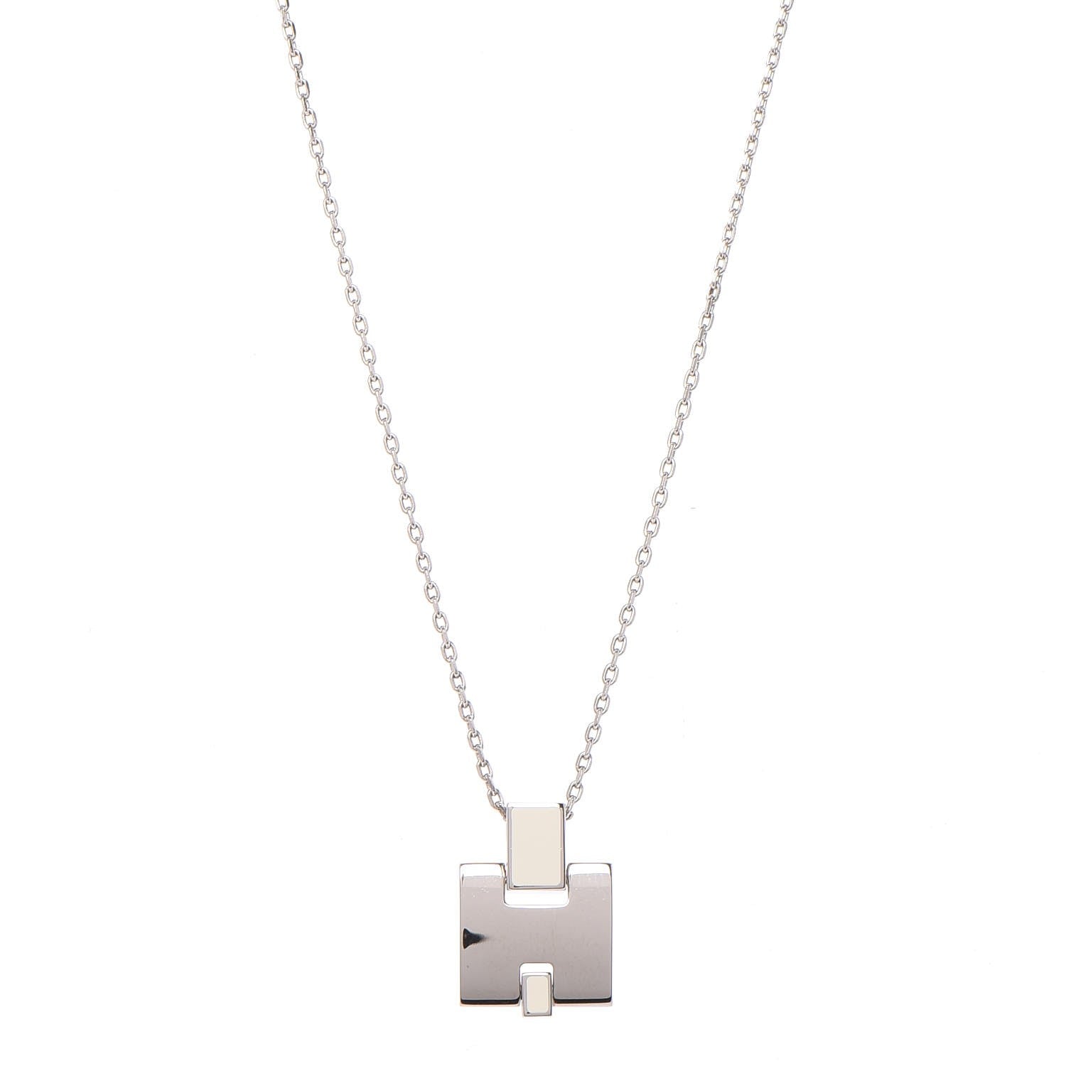 Hermes Lacquered Palladium Eileen Pendant Necklace Blanc White 1 of 7