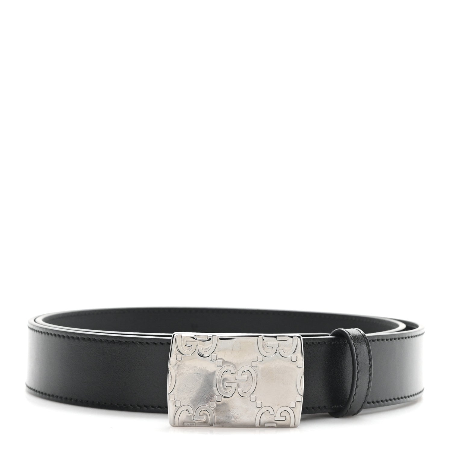 Gucci Plutone Calfskin Plaque GG 30mm Belt 100 40 Black 1 of 4