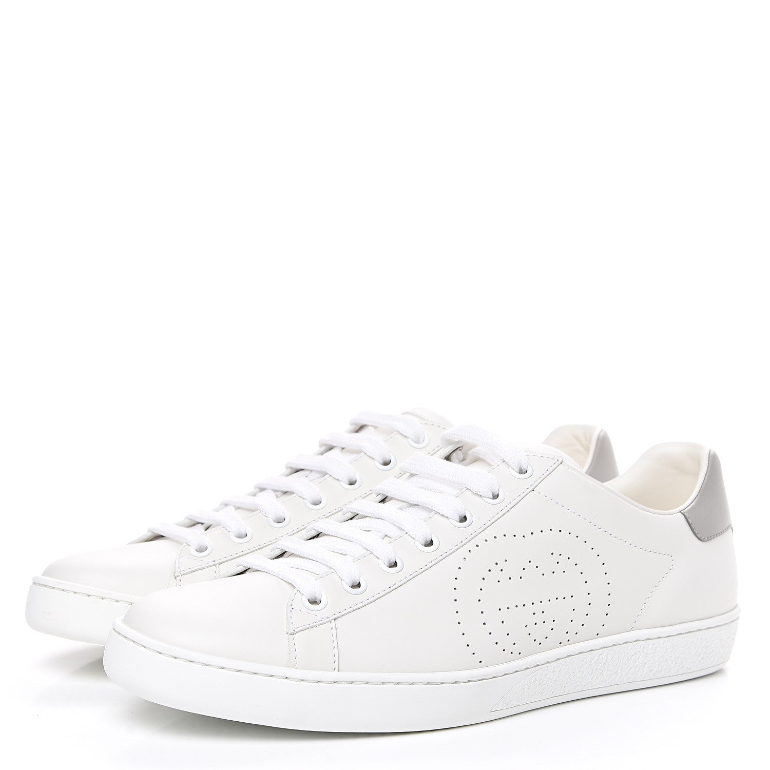 Gucci Calfskin Interlocking G Perforated Womens Ace Sneakers 39 White Grey Sky 3 of 9