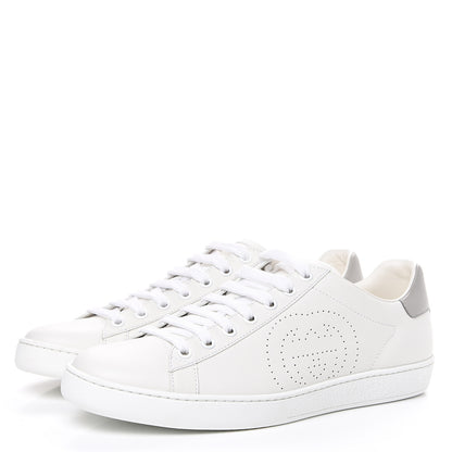 Gucci Calfskin Interlocking G Perforated Womens Ace Sneakers 39 White Grey Sky 3 of 9