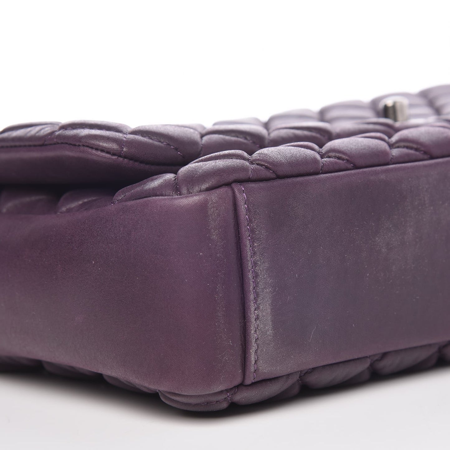 Iridescent Calfskin Quilted Large New Bubble Flap Plum