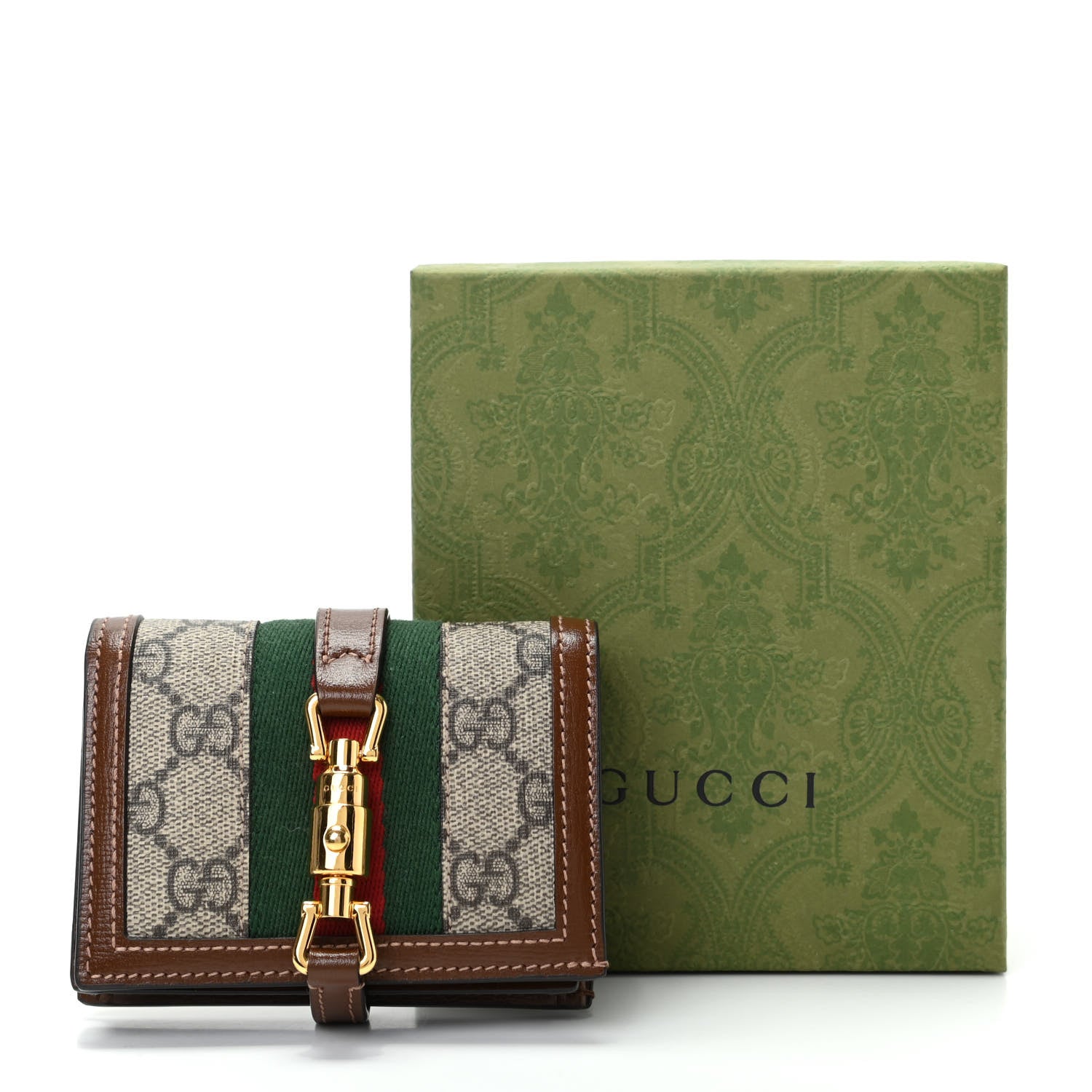 Gucci GG Supreme Monogram Textured Calfskin Web Jackie 1961 Card Case Beige Ebony Brown Sugar 8 of 8