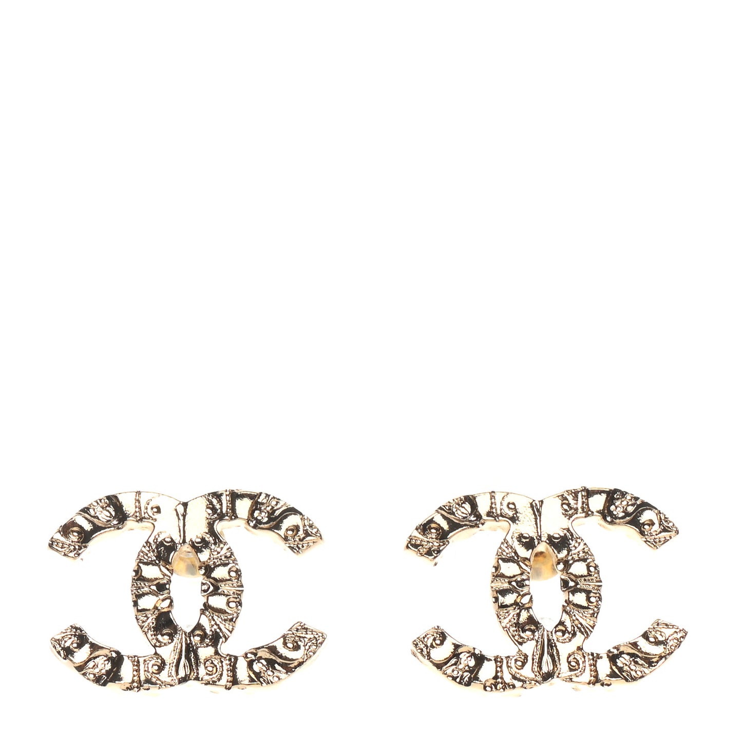 Metal Textured CC Earrings Gold