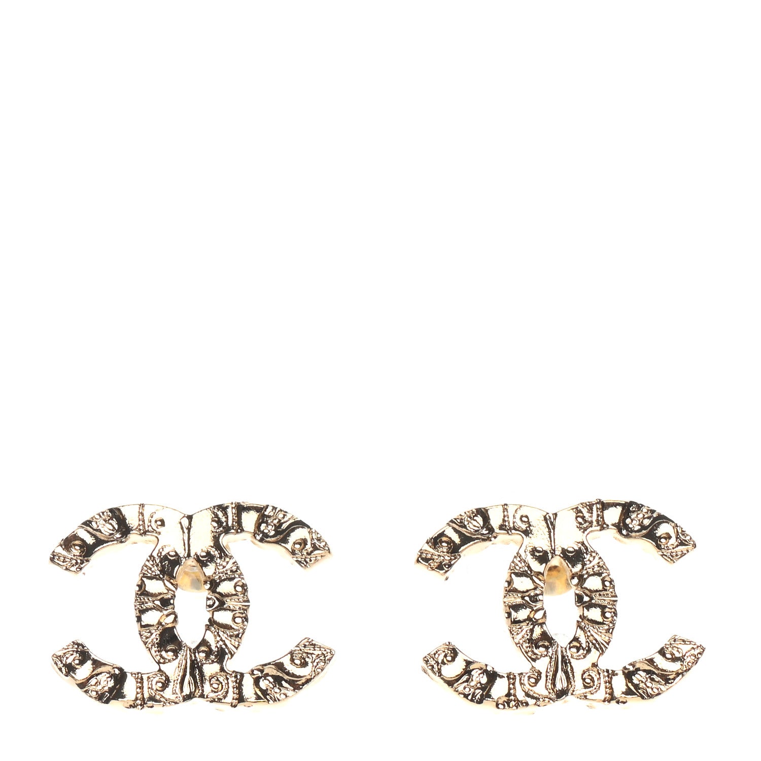 Chanel Metal Textured CC Earrings Gold 1 of 4