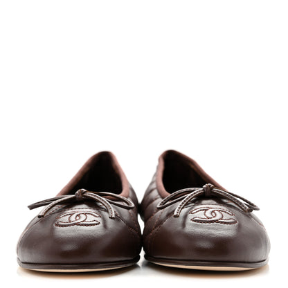 Chanel Lambskin Quilted CC Cap Toe Ballerina Flats 38 Dark Brown 3 of 10