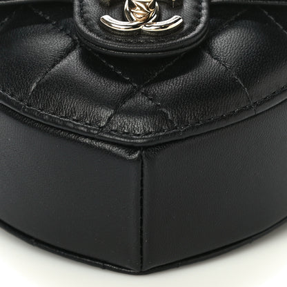 Chanel Lambskin Quilted CC In Love Heart Waist Belt Bag With Chain Black 9 of 10