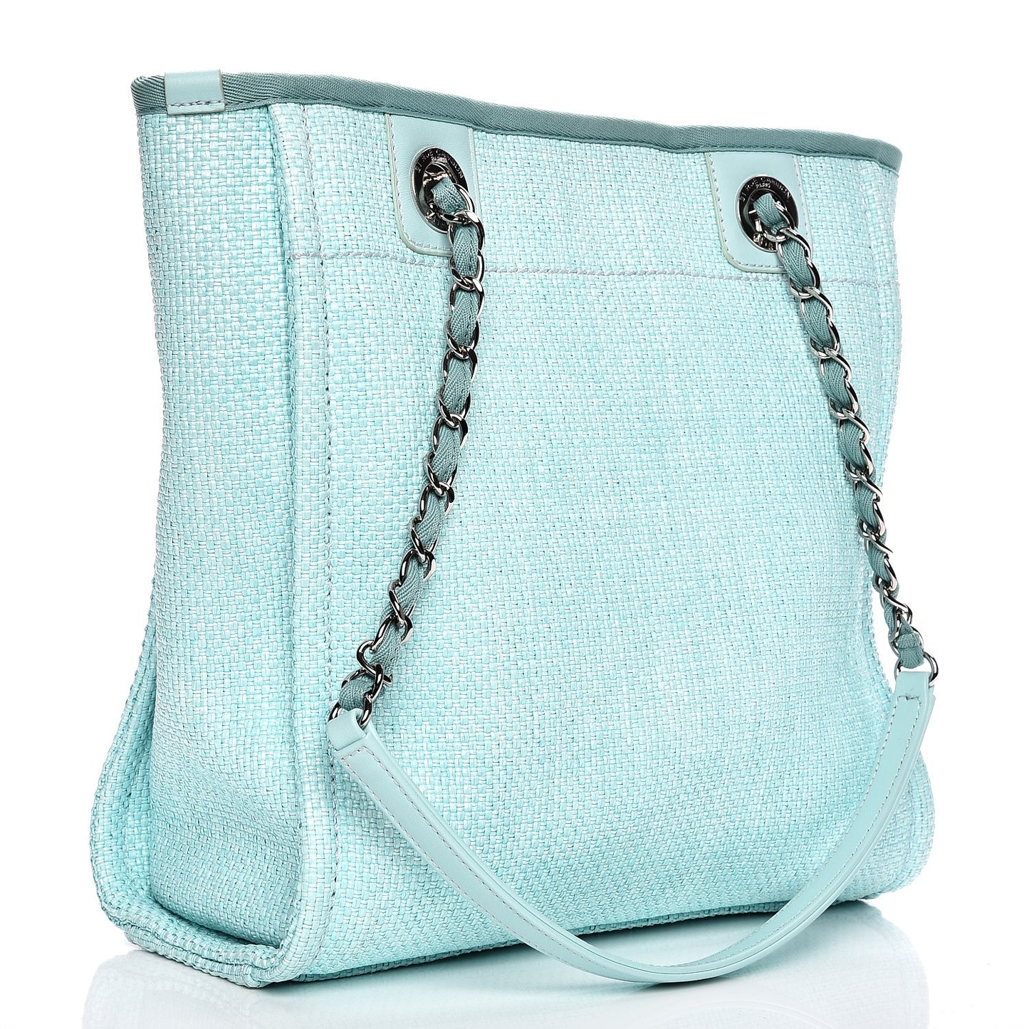 Woven Straw Raffia Deauville Mini Tote Turquoise