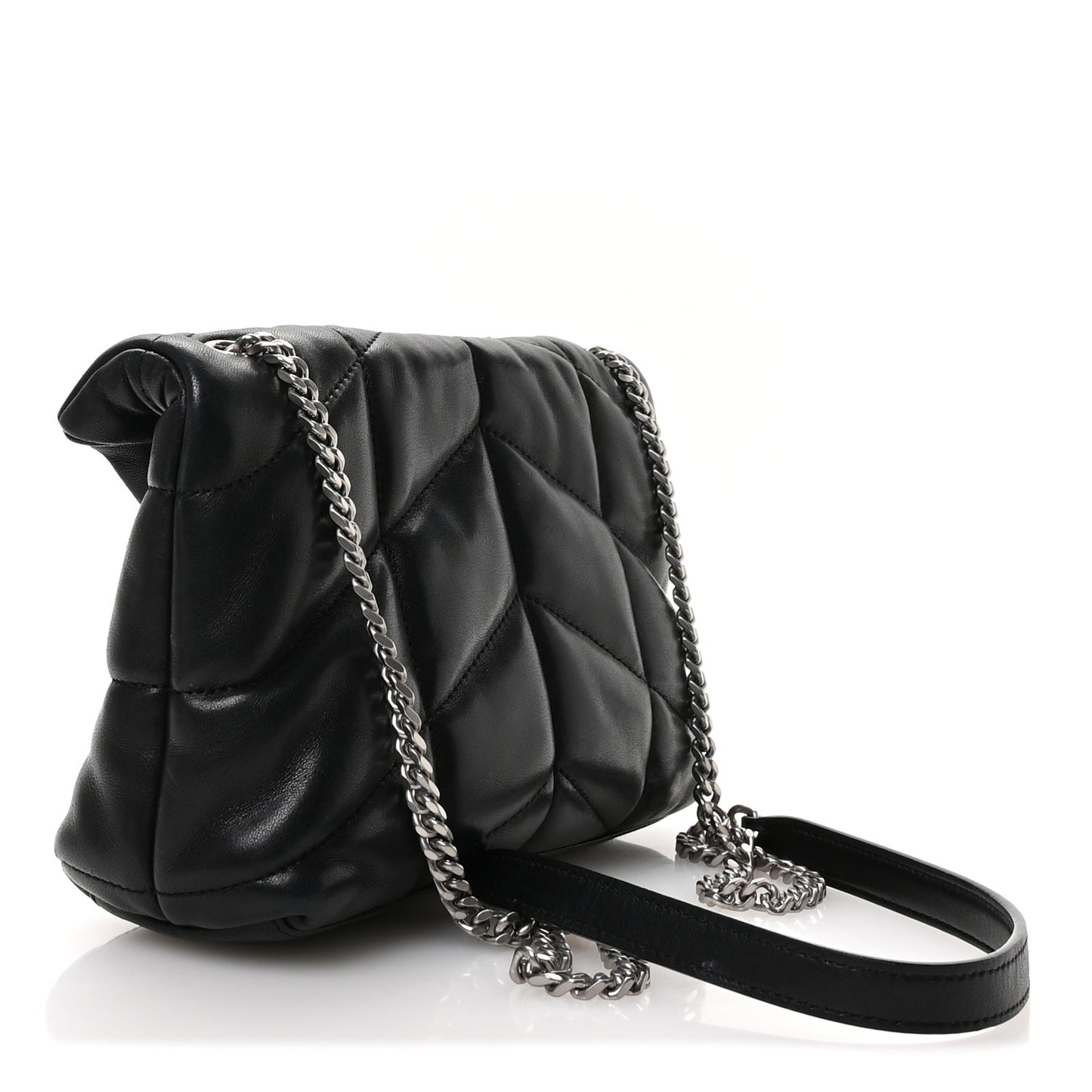 Lambskin Quilted Toy Loulou Puffer Monogram Chain Satchel Black