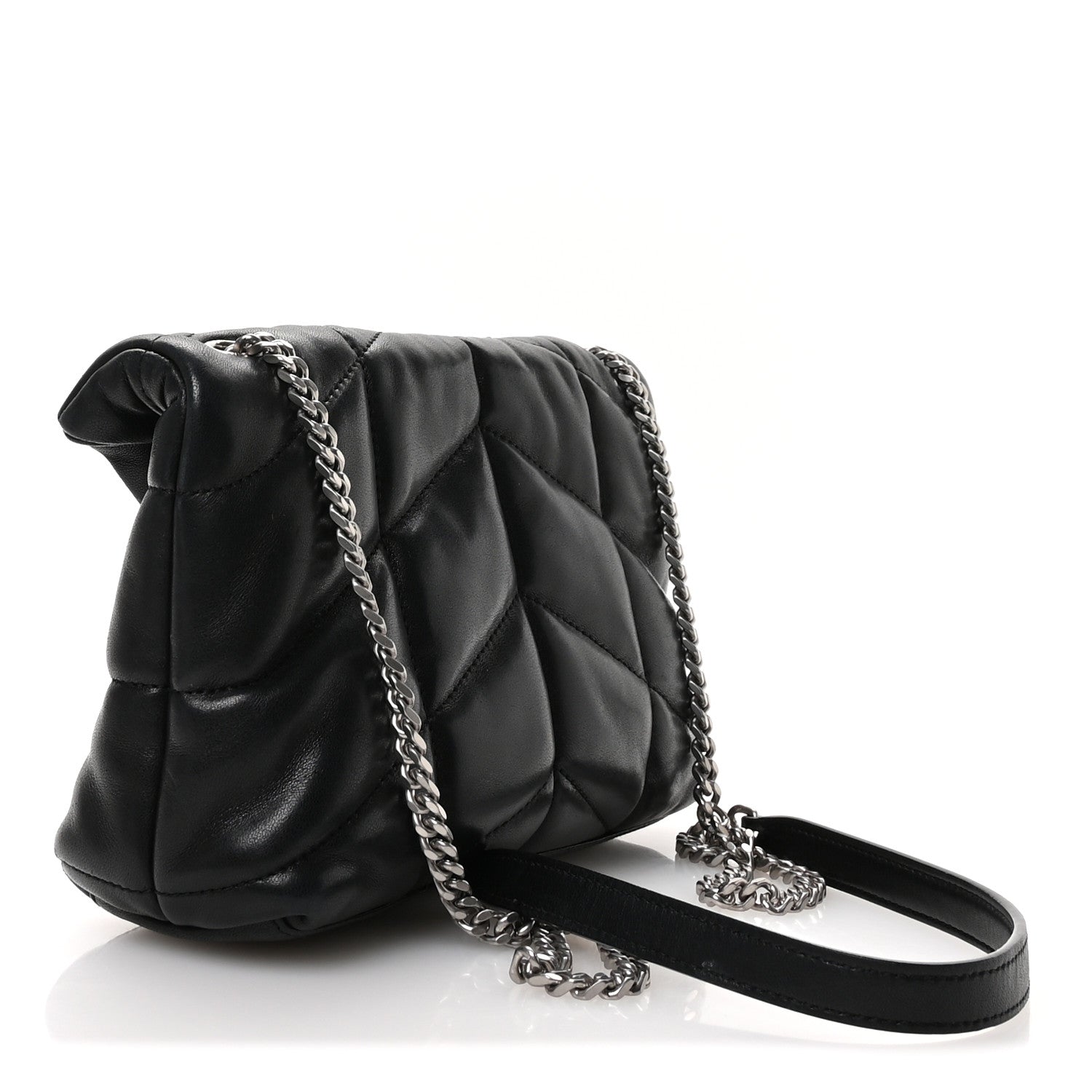 Saint Laurent Lambskin Quilted Toy Loulou Puffer Monogram Chain Satchel Black 3 of 11