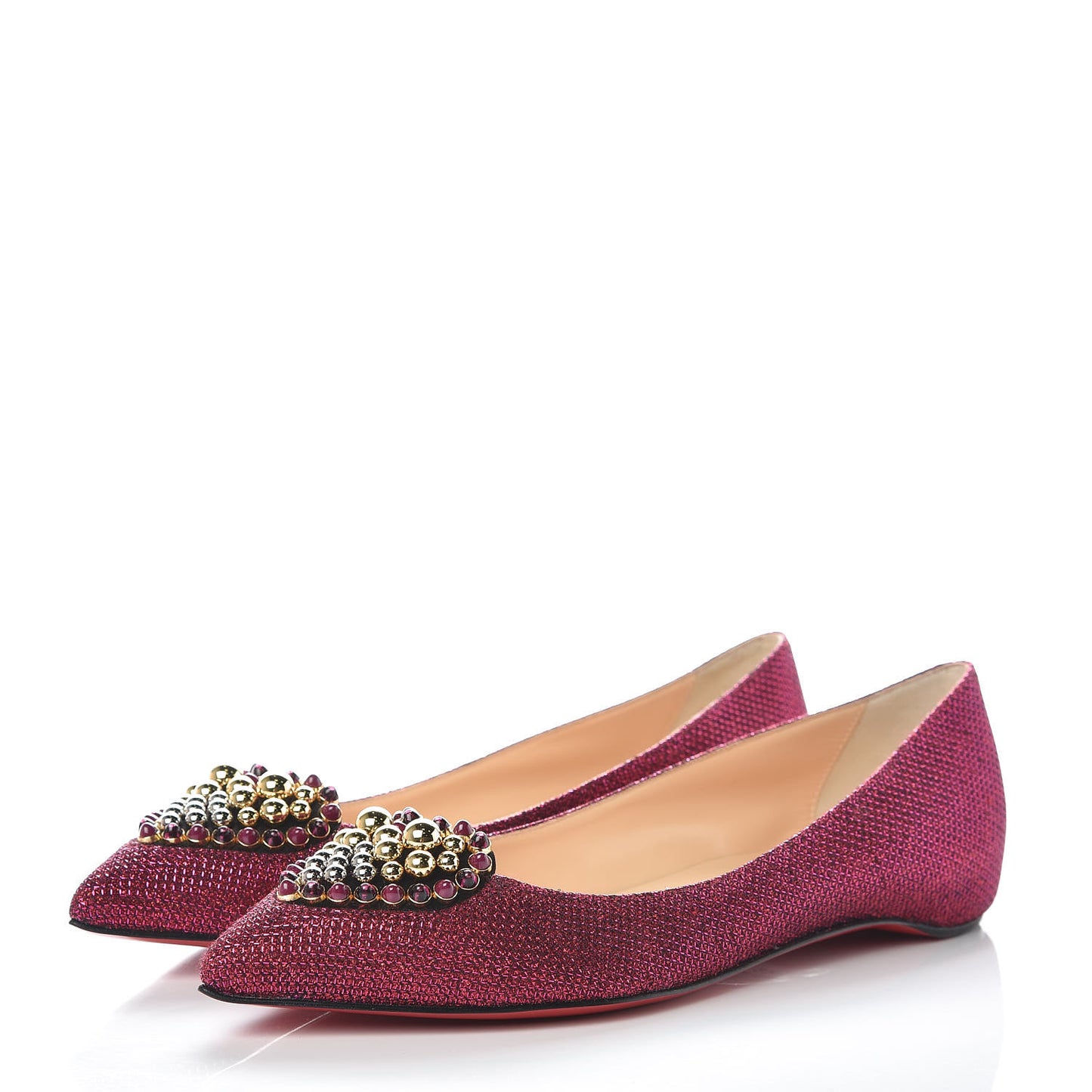 Glitter Veau Velours Heart Embellished Coramia Point Toe Flats 37 Cassis