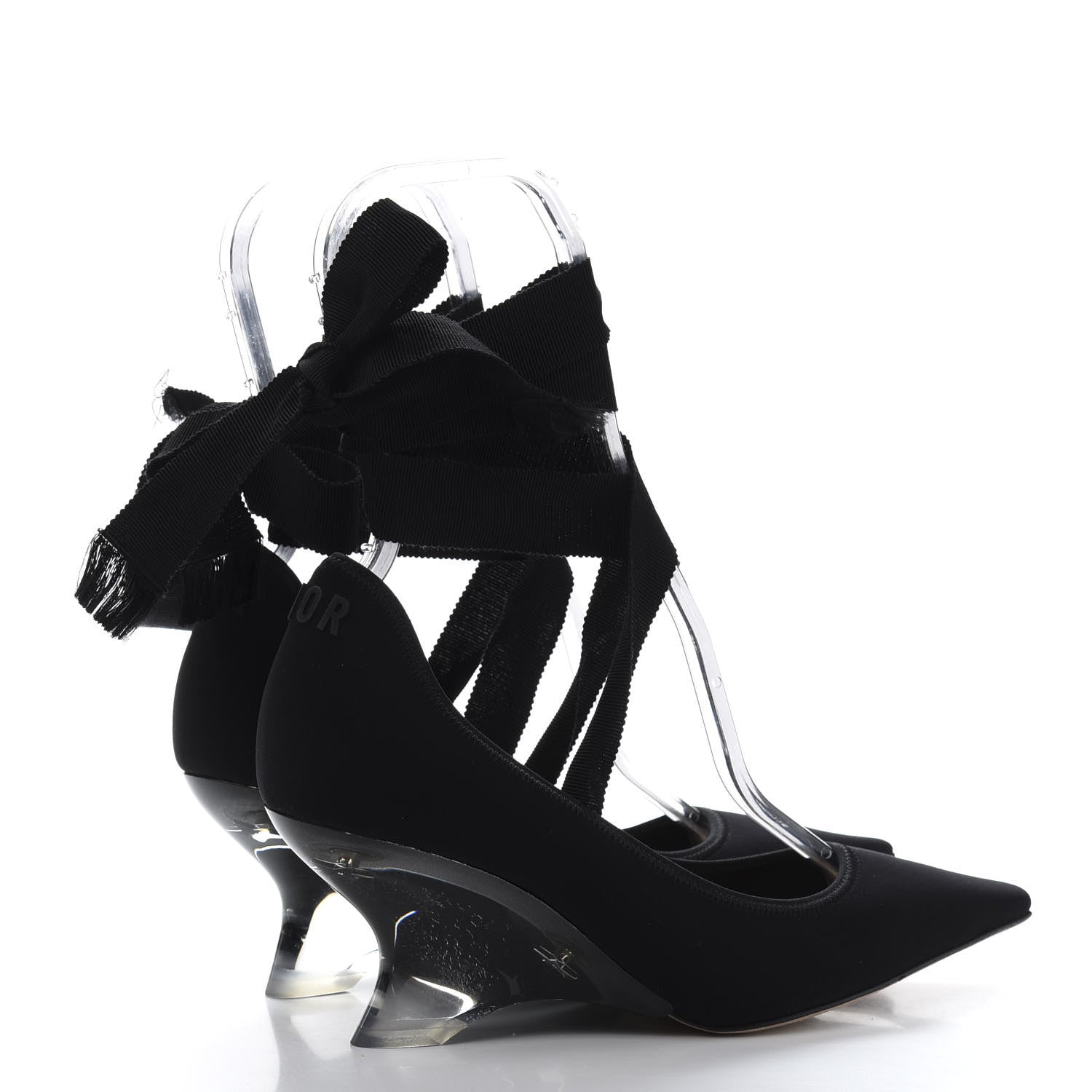 Christian Dior Grosgrain Neoprene Lucite Etoile Pumps 37.5 Black 5 of 9