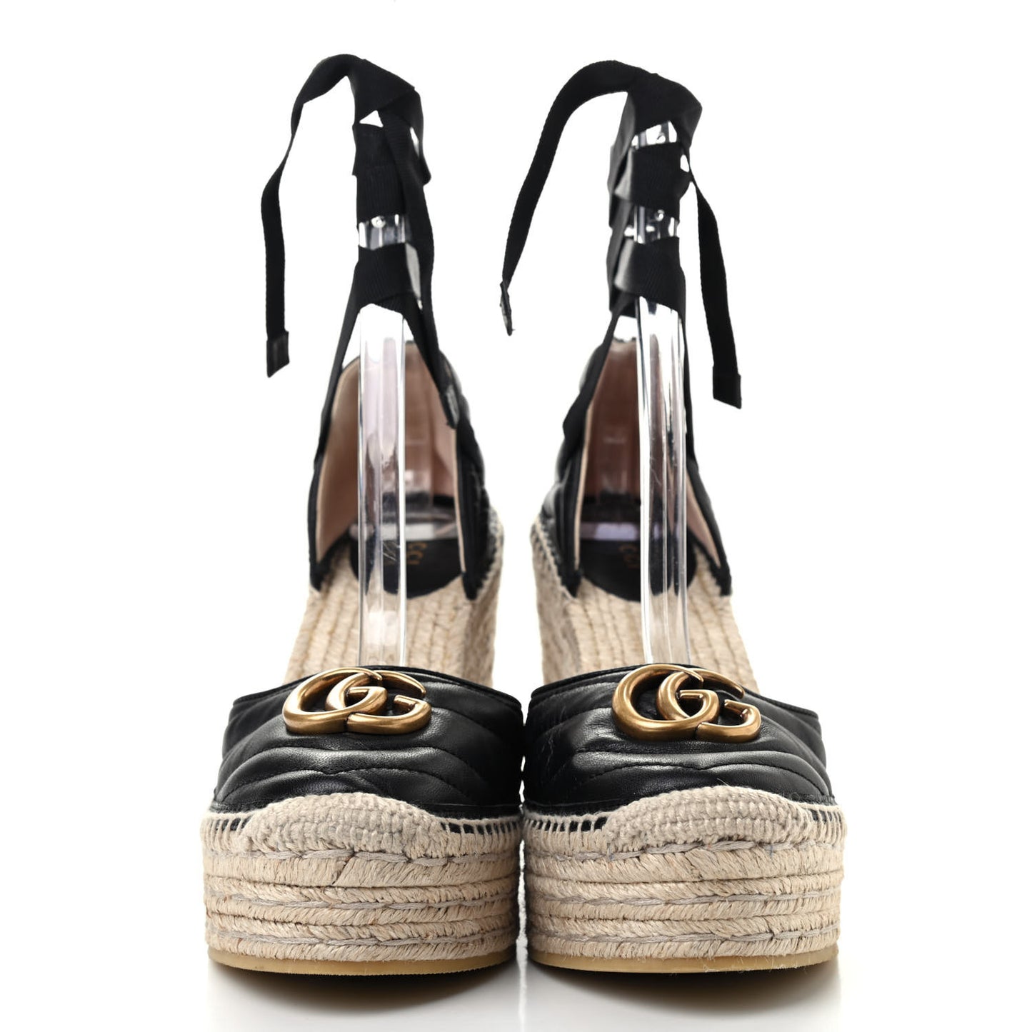 Nappa Matelasse GG Marmont Ankle Wrap Platform 35/120mm Espadrille Wedges 39.5 Black