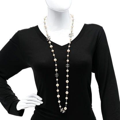 Chanel Graduated Pearl Crystal CC Long Necklace Silver 2 of 5