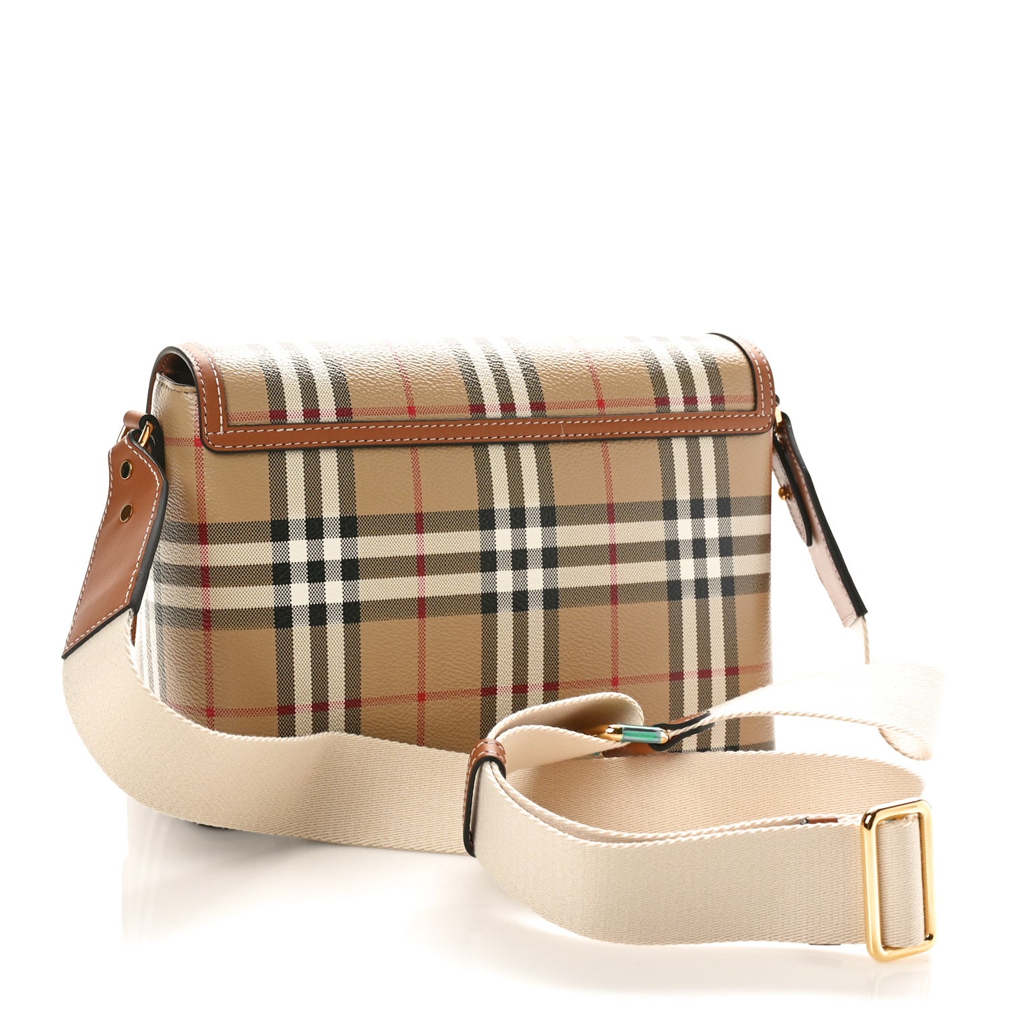 Coated Canvas Calfskin Vintage Check Medium Note Crossbody Bag Briar Brown