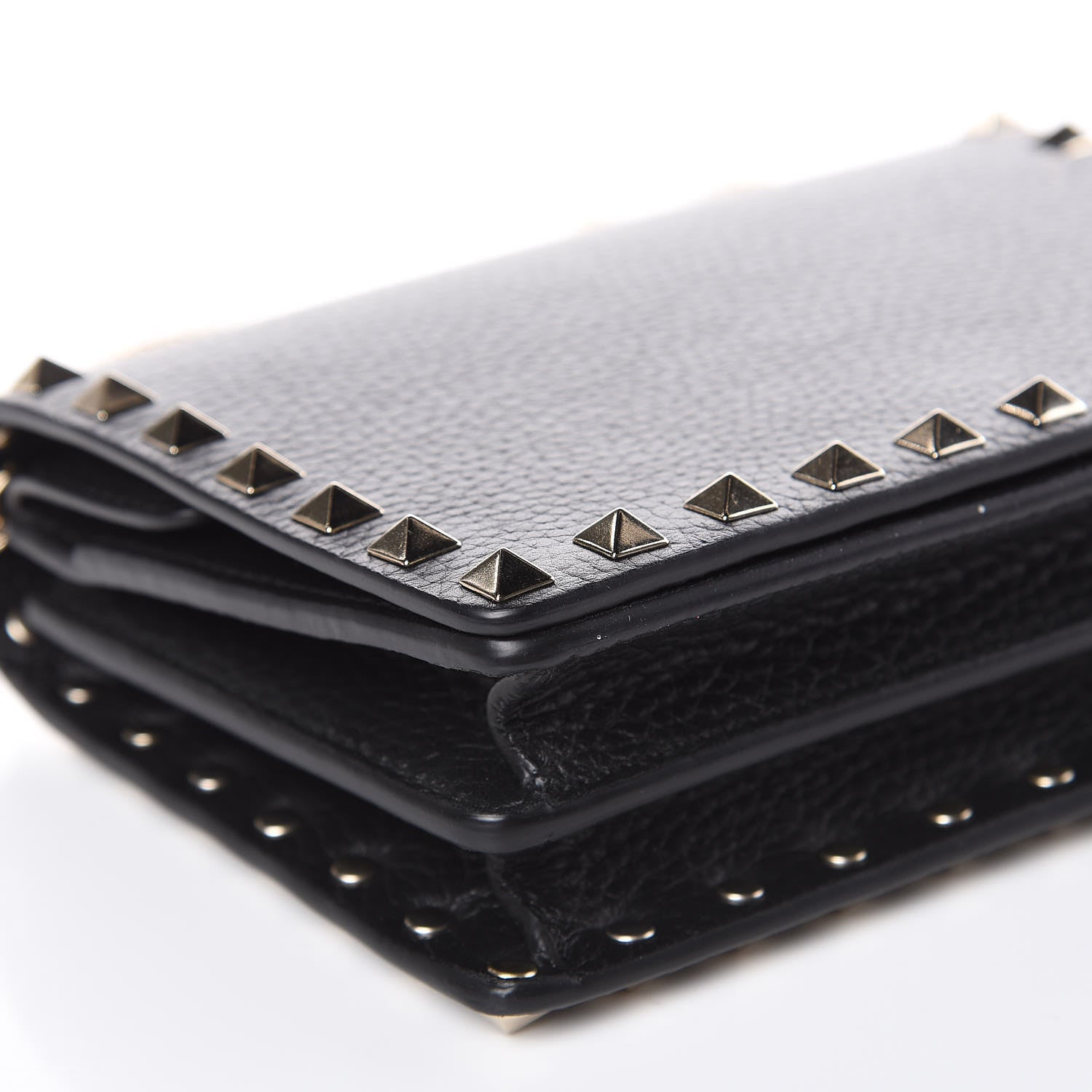 Valentino Garavani Pebbled Calfskin Rockstud Wallet on Chain Black 8 of 9