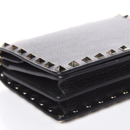 Valentino Garavani Pebbled Calfskin Rockstud Wallet on Chain Black 8 of 9