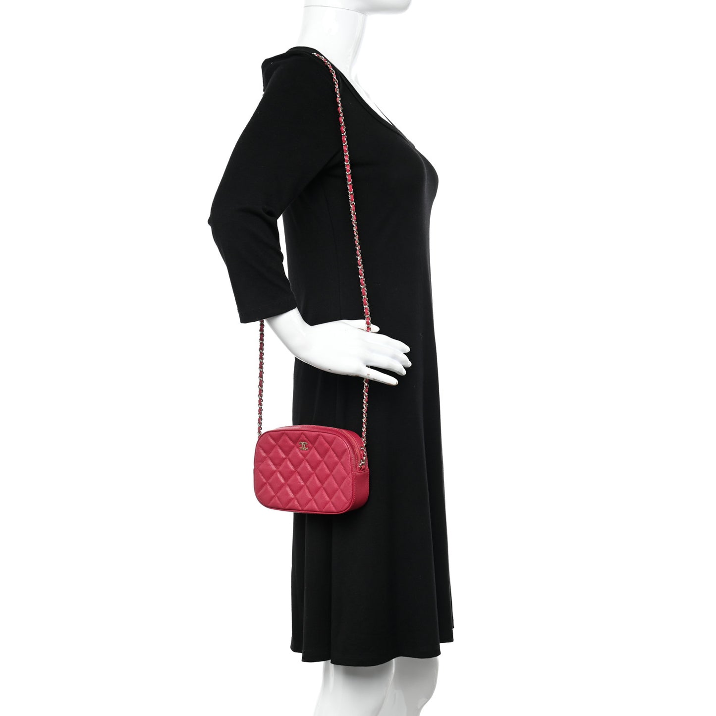 Caviar Quilted Camera Case Dark Pink