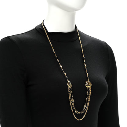 Chanel Crystal Beaded CC Heart Long Necklace Gold Black 2 of 6