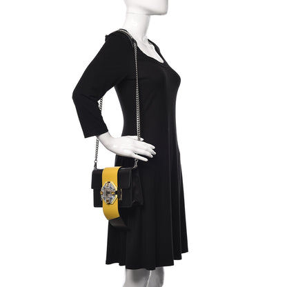 Prada City Calf Crystal Embellished Ribbon Bag Black 2 of 8