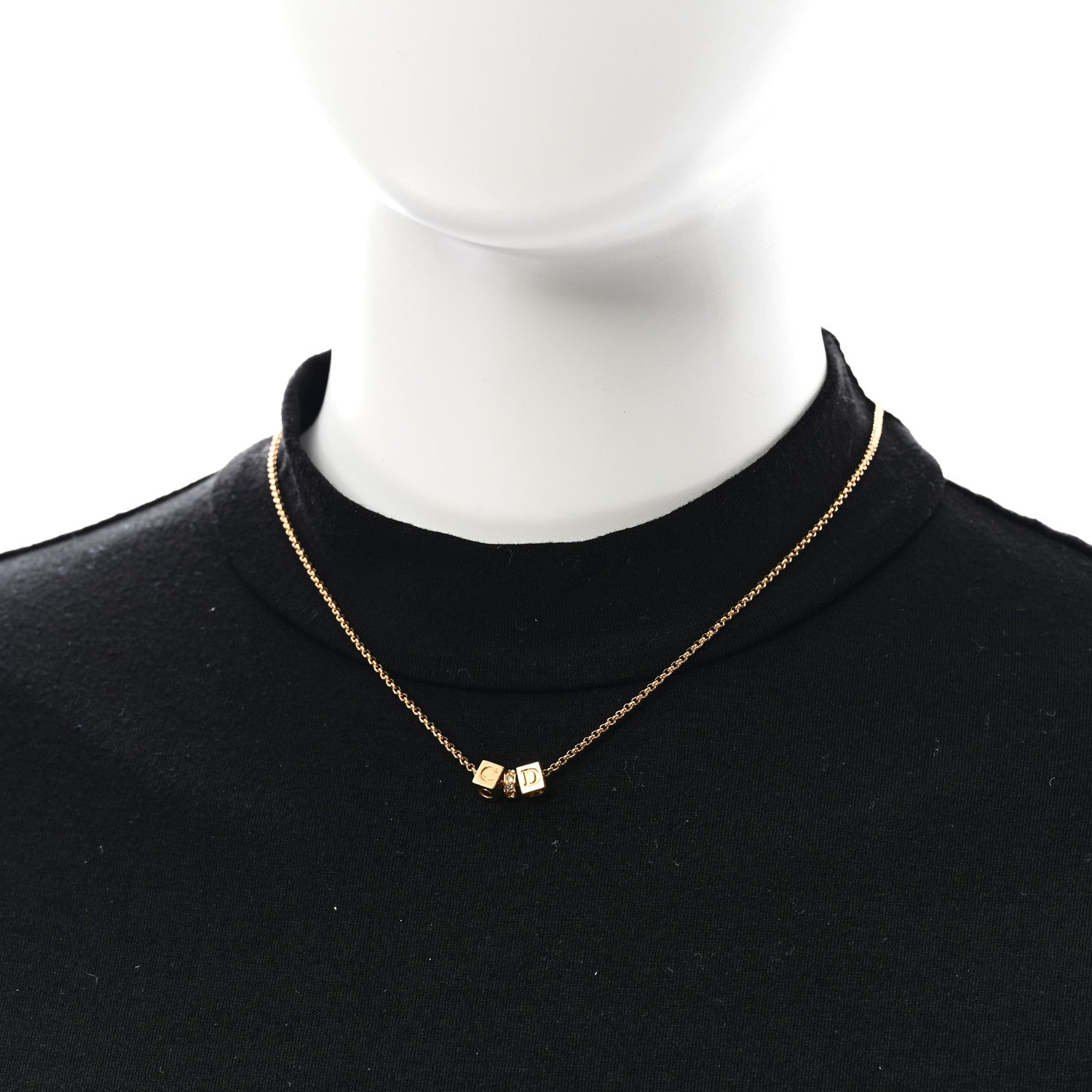 Christian Dior Crystal CD Cube Pendant Necklace Gold 2 of 4