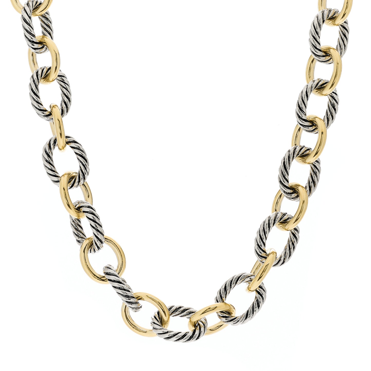 Sterling Silver 18K Yellow Gold 12mm Large Oval Link Necklace