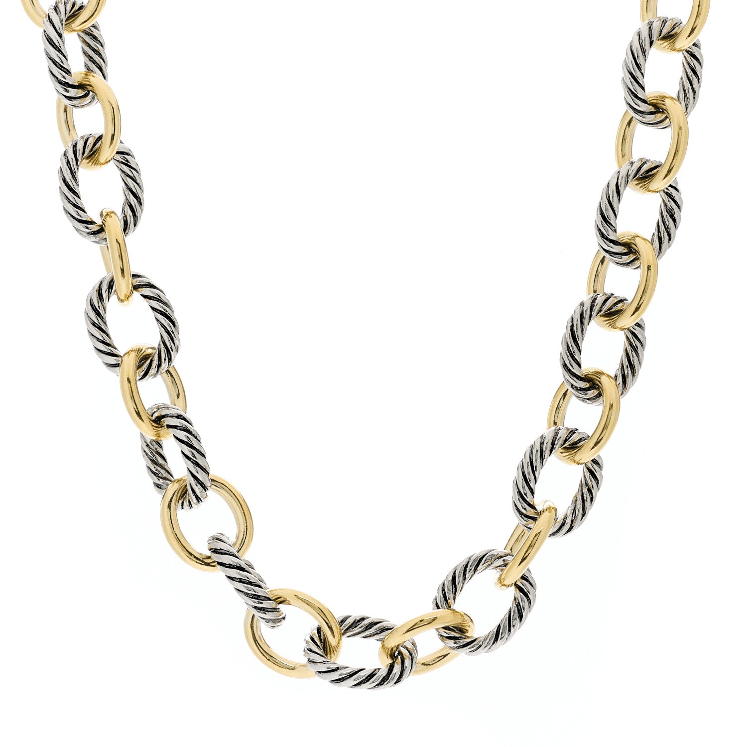 David Yurman Sterling Silver 18K Yellow Gold 12mm Large Oval Link Necklace 1 of 4
