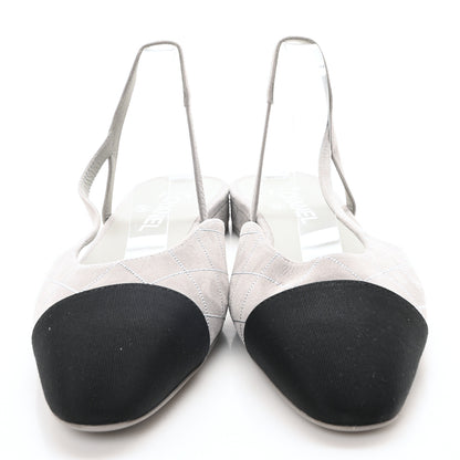 Chanel Suede Crystal Grosgrain Cap Toe CC Slingback Flats 40 Gray Silver Black 3 of 9