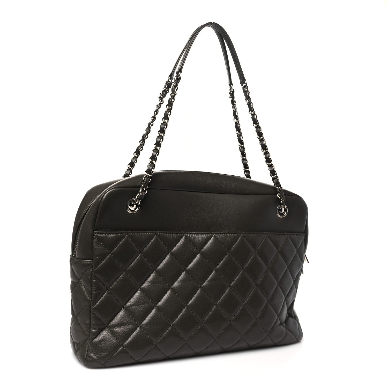 Chanel Lambskin Quilted Bowler Flap Shoulder Bag Khaki 2 of 9
