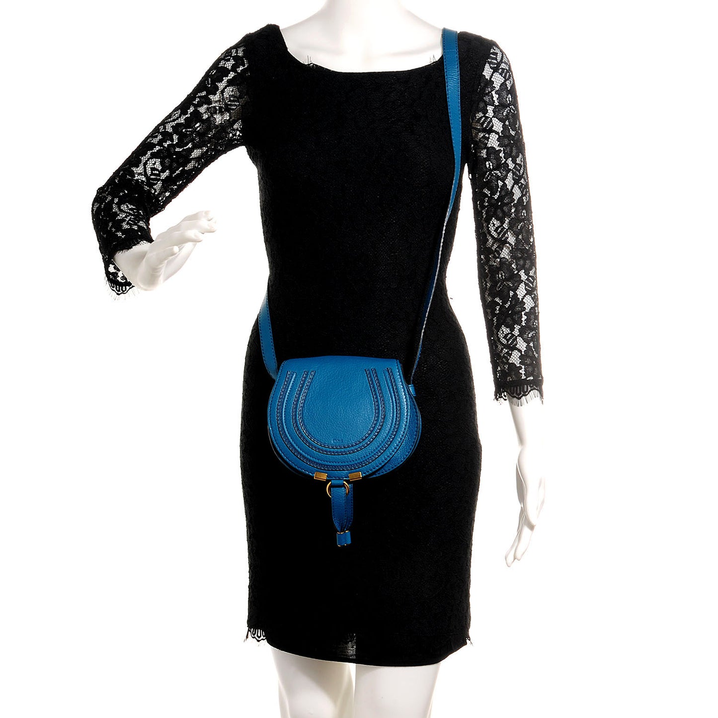 Calfskin Mini Marcie Round Crossbody Bag Laguna Blue