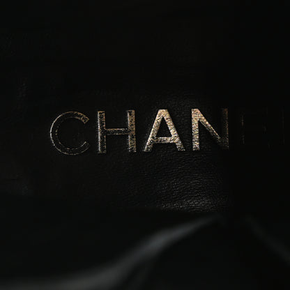 Chanel Shiny Calfskin Patent Quilted Chain Lace Up Combat Boots 38 Black 7 of 14