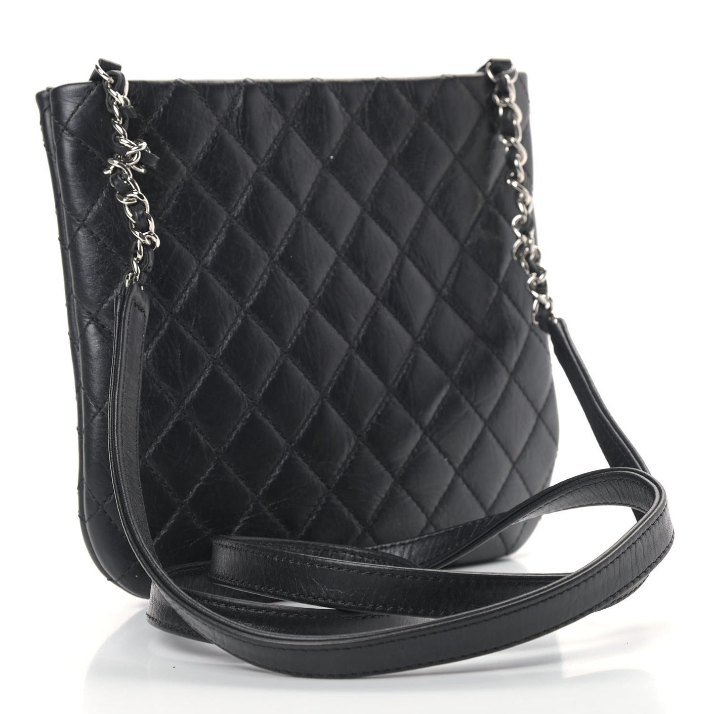 Aged Calfskin Quilted Crossbody Bag Black