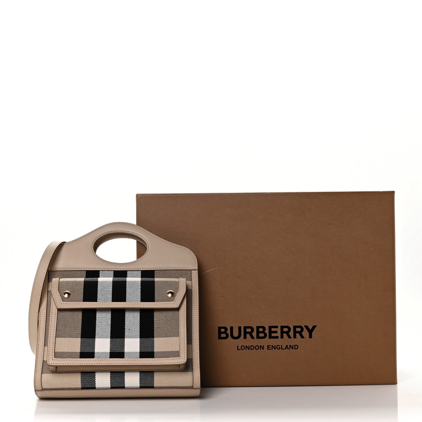 Smooth Calfskin Canvas Check Mini Pocket Bag Dusty Sand Soft Fawn