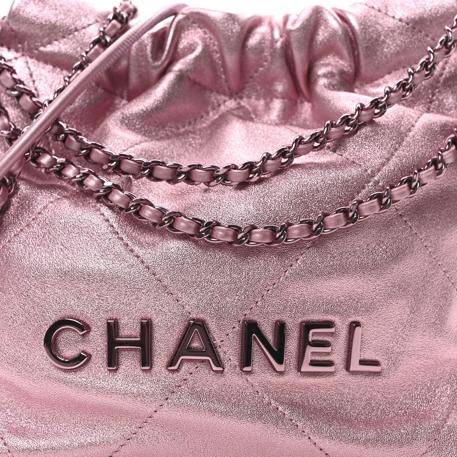 Chanel Metallic Lambskin Lacquered Monochrome Quilted Mini Chanel 22 Pink 8 of 10