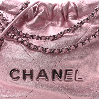 Chanel Metallic Lambskin Lacquered Monochrome Quilted Mini Chanel 22 Pink 8 of 10