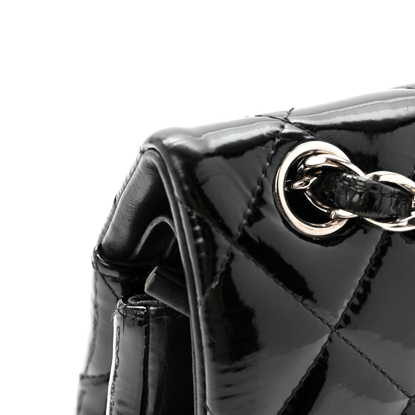 Patent Quilted Jumbo Double Flap Black