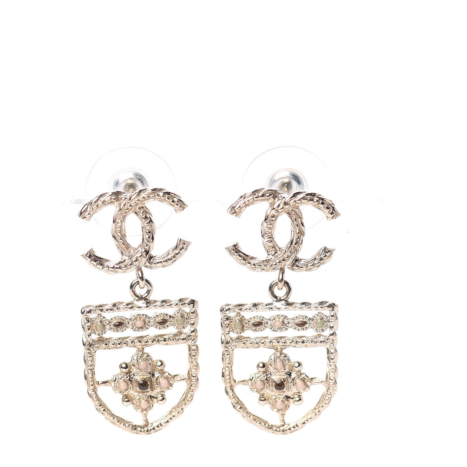 Chanel Enamel CC Rope Shield Drop Earrings Gold 1 of 5