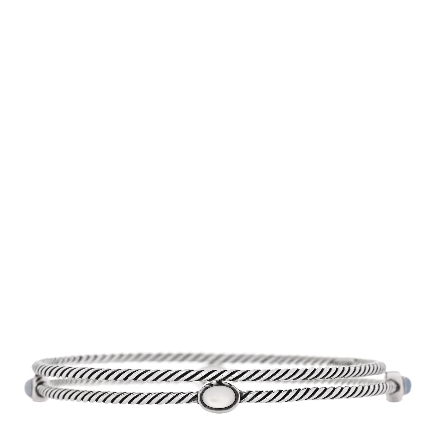 Sterling Silver Moon Quartz Color Classics Cable Bangle Bracelet Set of 2