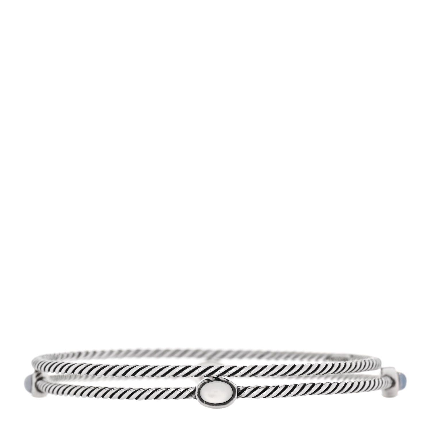 David Yurman Sterling Silver Moon Quartz Color Classics Cable Bangle Bracelet Set of 2 2 of 3