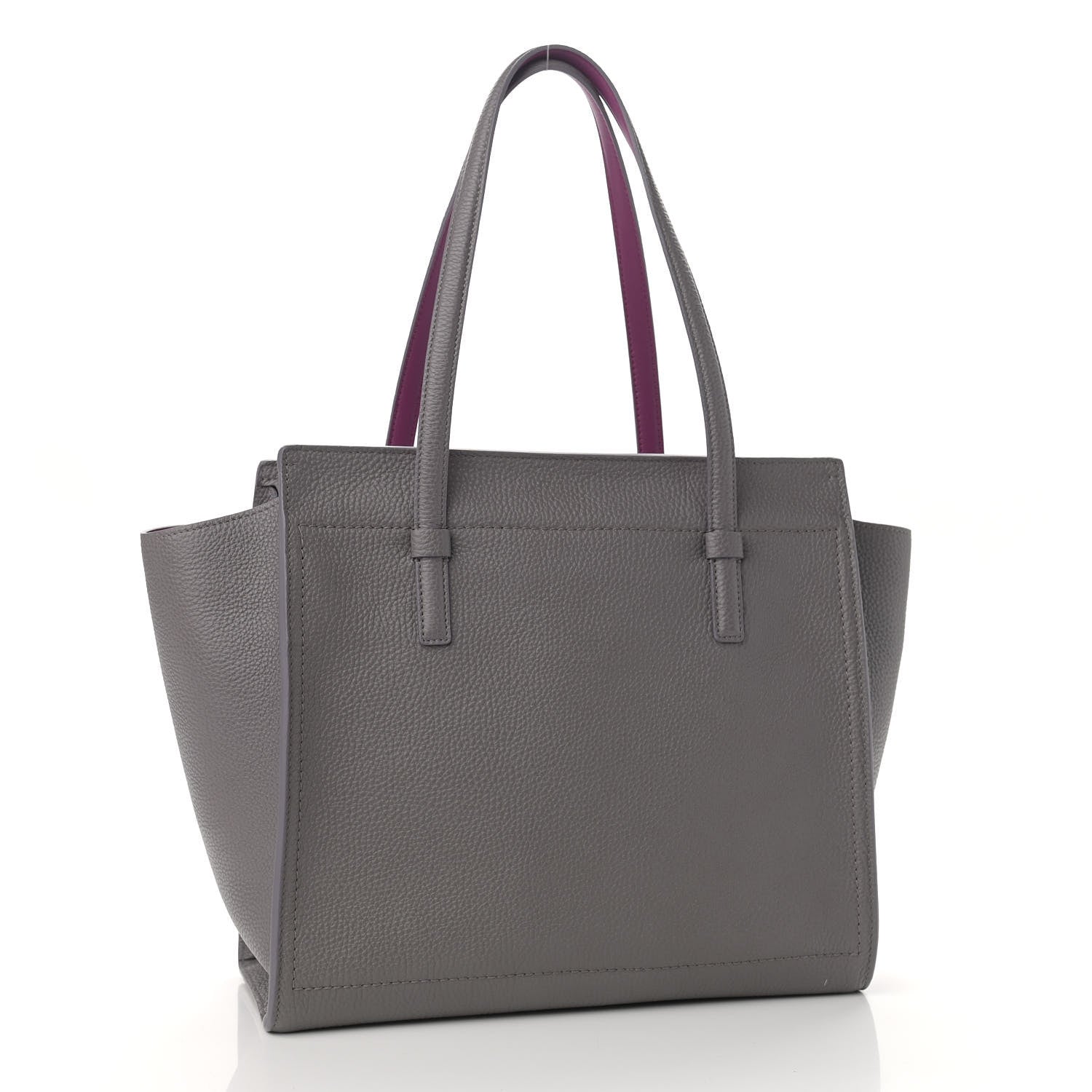 Salvatore Ferragamo Hammered Calfskin Double Handle Medium Amy Tote Grey 3 of 10