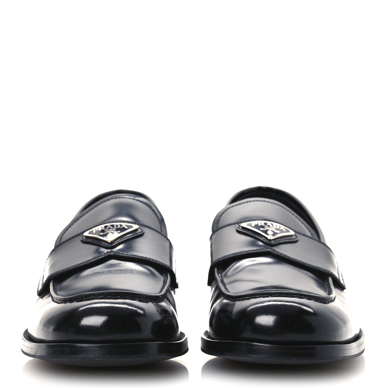Prada Spazzolato Fume Metal Triangle Logo Mens Loafers 8.5 Black 3 of 12
